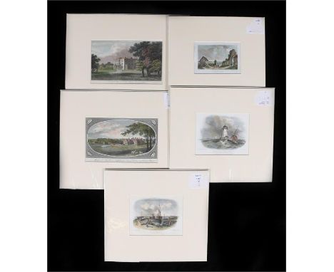 Five engravings depicting Suffolk scenes, Culford, Melford Hall, Slaughden, Orford-ness light house, Dunwich priory, (5)
