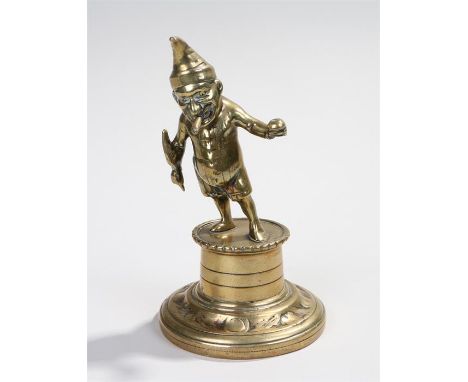 Victorian brass "Mr Punch" bar lighter with hole through the cigar to Mr Punch's mouth, 19cm high