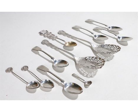 Silver flatware, various dates and makers, comprising of five silver teaspoons, two sifter spoons, two coffee spoons, a Chine