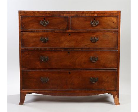 Victorian mahogany chest of drawers, the rectangular top with satinwood banding above two short and three long drawers raised