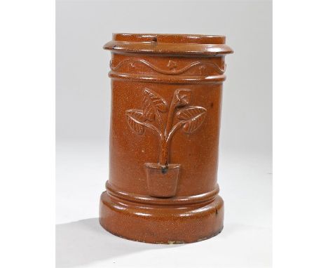 19th Century stoneware jardinière/stick stand, the demi lune shape with a flower in a pot to the front, 60cm high