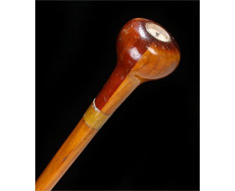 Victorian novelty walking cane, with an inset compass to the top, 87cm long