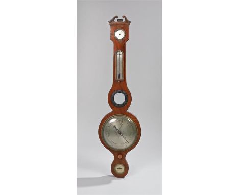 19th Century mahogany barometer, Moses Levi, Ipswich, with a dry/damp gauge above a thermometer, mirror and dial above the si