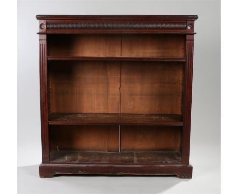 Edwardian mahogany open bookcase, the rectangular top above two adjustable shelves and bracket feet, 106cm x 31cm x 111cm
