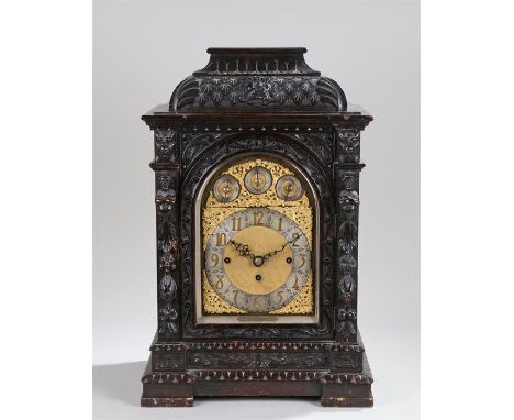 Victorian oak bracket clock, of large proportions, Mandah, Rhodes & Sons Ltd, Bradford, the step top above a leaf and mask pl