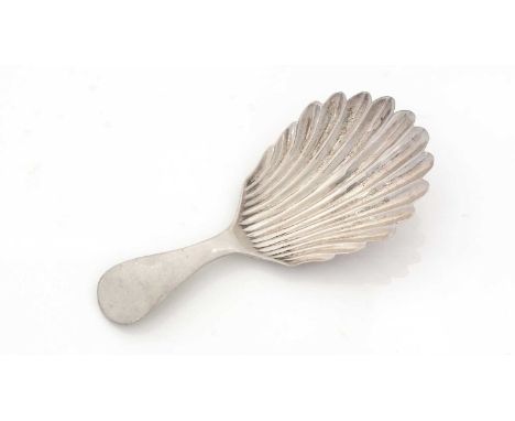 A William IV/early Victorian silver Scottish Provincial caddy spoon, with a fluted shell bowl and plain rounded stem, by W. W
