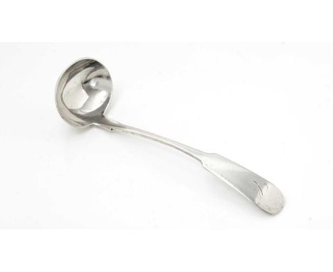 A silver Scottish Provincial toddy ladle, fiddle pattern, initialled "C", by John Sellar of Wick (JS, WICK, JS), 1825-35, 16c