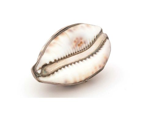 A George III silver-mounted cowrie shell snuff box, with hinged cover, maker's mark only struck once on the rim, by Matthew L