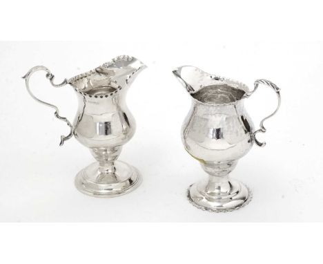 A George III silver cream jug, with baluster body and punch-beaded borders, initialled "GB", by Nathaniel Appleton and Anne S