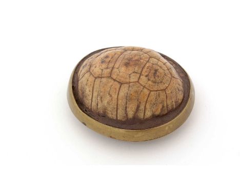 A 19th Century brass-mounted terrapin carapace snuff box, 6.8cms long.