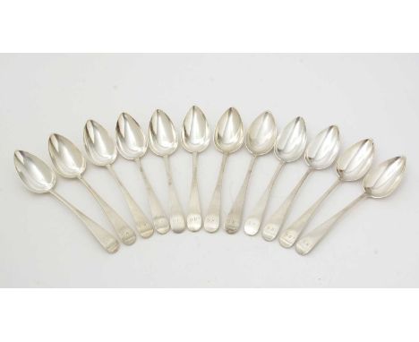 A set of twelve George III Scottish Provincial silver tablespoons, engraved on the terminals with the initials "MG" (script),