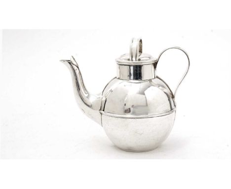A George V silver bachelor's or afternoon teapot, in the form of a Jersey milk can, with a pull-off cover and a swan-neck spo