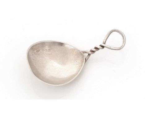 A George V silver Arts &amp; Crafts caddy spoon, with a hammered bowl and a twisted wire stem, by Charles John Plucknett, Lon