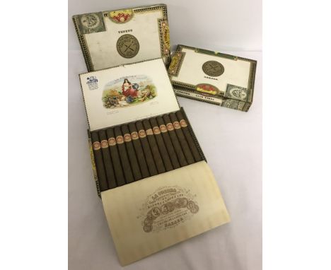 3 boxes of vintage Habana La Corona 25 Club Kings Cuban cigars. One box still sealed, 2 boxes open but full. 