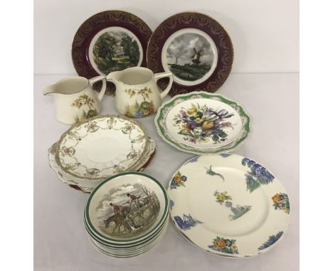 A collection of assorted ceramics to include a set of 8 small Spode dishes with hunting scenes. Together with a collection of