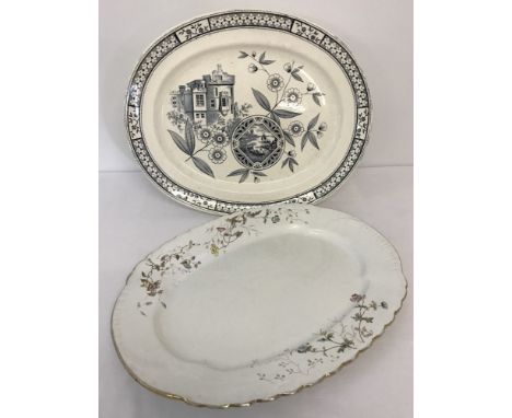 2 antique ceramic meat platters. W &amp; E Corn, Longport, Porcelaine Royale "Trentham" design plate with floral design to bo