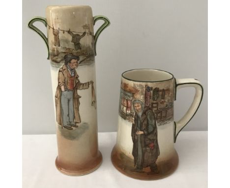 2 pieces of Royal Doulton ceramic Dickens series ware. A Fagin tankard together with an Artful Dodger 2-handled vase D2973. V