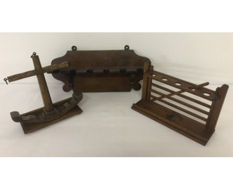 3 vintage wooden pipe racks to include anchor shaped HMS Victory rack and a gate shaped rack.  