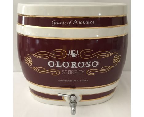 A large ceramic Grants of St James's Oloroso Sherry barrel complete with spigot.  Approx. H34cm; W38cm.