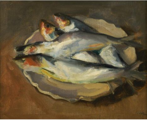 § John Napper (British, 1916-2001) A plate of fish signed 'Napper' (lower right) oil on canvas 31 x 39cm (12 x 15in) Other No