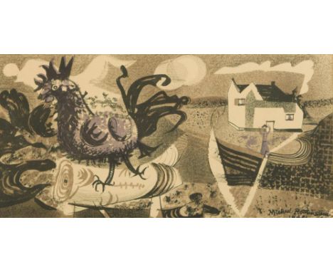 § Michael Rothenstein, RA (British, 1908-1993) Cockerel in a Landscape, 1948 lithograph 20 x 40cm (8 x 16in)  No areas of dam