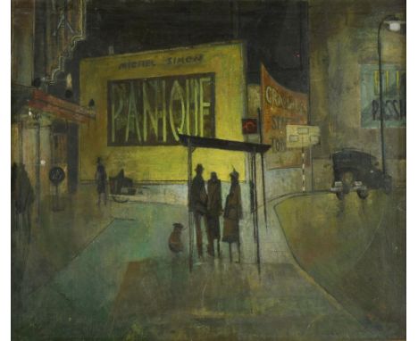 Arnup (British, 20th century) Panique, a London street scene signed with initials 'J(?) A' (lower right) oil on canvas 62 x 7
