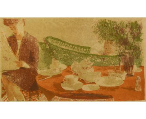 § Edwin La Dell, ARA (British, 1914-1970) 'A Domestic Scene - Teatime' signed in pencil 'Edwin la Dell' (lower left); dated '