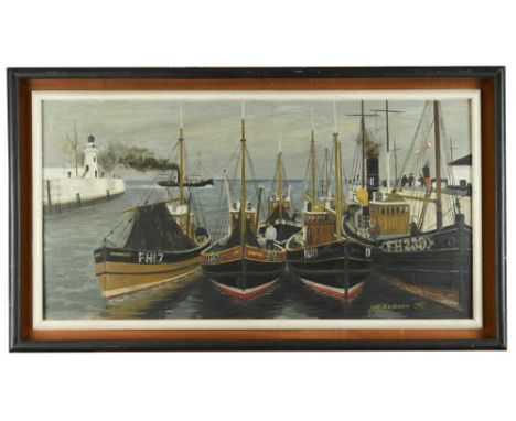 § Derek Wilkinson (British, 1929-2001) Fishing Boats signed and dated 'Derek H Wilkinson 1957' (lower right) oil on board 44 