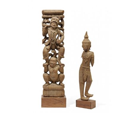  DUE INTAGLI CON DIVINITÀ Thailandia, periodo Rattanakosin, XIX secolo - TWO CARVINGS OF DEITIES Thailand, Rattanakosin perio