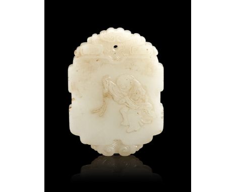  PENDENTE IN GIADA BIANCA DECORATO CON LIU HAI E LA RANA Cina, dinastia Qing, XVIII secolo - A PENDENT IN WHITE JADE DECORATE