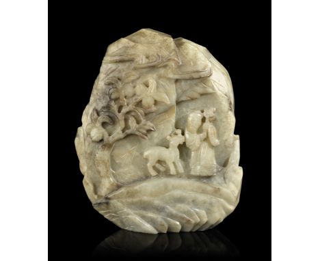  COMPOSIZIONE IN GIADA DI MONTAGNA CON SAGGIO E QILIN SOTTO L’ALBERO DELLE PESCHE DELL’IMMORTALITÀ Cina, dinastia Qing, epoca