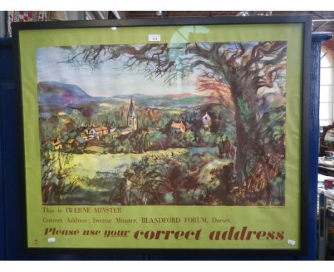 JOHN MINTON (1917-1957); IWERNE MINSTER' ADVERTISING POSTER, offset colour lithograph, publ. G.P.O., 90.5cm. x 72.5cm, framed