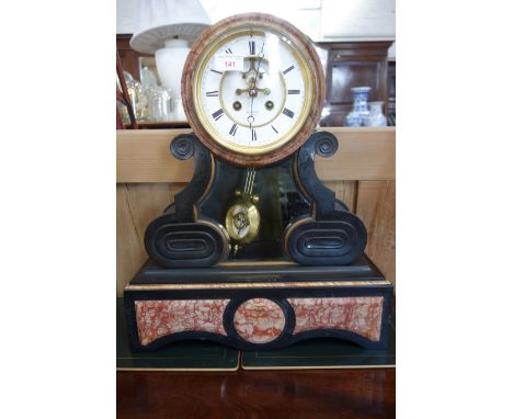 A LARGE VICTORIAN SLATE CASED MANTEL CLOCK with rouge marble panels, the white enamel dial inscribed, 'Hry Mark Paris' 52cm h