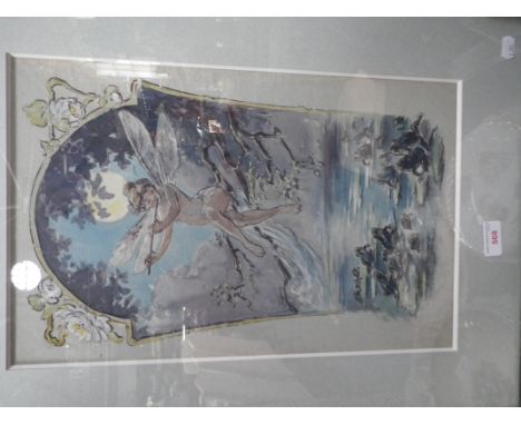 MANNER OF RENA THURIN (1874-1951): A Fairy playing a Flute by Moonlight to a audience of Frogs, watercolour  