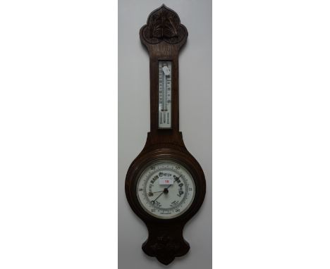 AN OAK CASED BANJO BAROMETER 