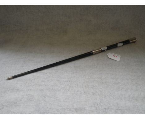 AN EBONY AND SILVER MOUNTED SWAGGER STICK, London, 1921, 57cm long 