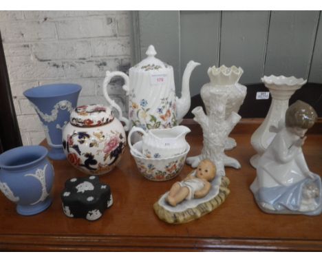 TWO BELLEEK VASES, a Goebel study of a baby, a Lladro angel and similar ceramics 