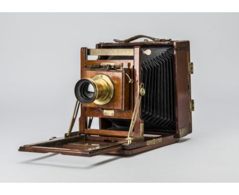 A Billcliff Half-Plate Camera, half-plate, mahogany, circa 1885, black leather bellows, ground glass focusing screen marked u