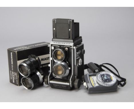 A Mamiya C3 TLR Outfit, serial no. 217066, grey, shutter working, body F, age related wear, with Mamiya-Sekor lenses, a 8cm f