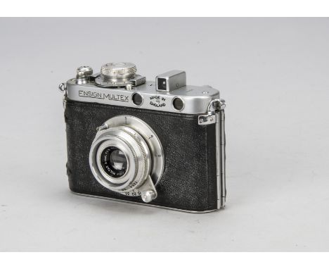 A Houghton Ensign Multex Model 0 Rangefinder Camera, serial no. H21013, chrome, shutter working, body G-VG, with Ensign 50mm 