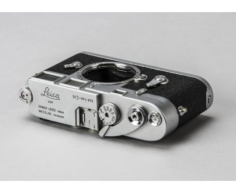 A Leica M3 Camera Body, serial no. 974975, chrome, shutter working, 1959, ELC model, body G, some light marks to top plate an