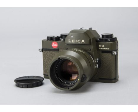 A Leica R3 Electronic 'Safari' Camera, serial no. 1468449, olive, shutter working on manual setting, body E, 1977/78, with Le