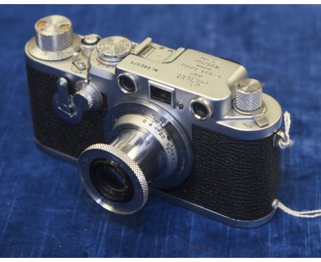 Leica IIIf Camera, red scale,  delayed action version, no. 680075, body VG, shutter working, 5cm F3.5 Elmar lens No 971281, b