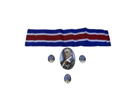Boxing interest; the Lonsdale Challenge Belt, enamel on silver plaques, Mappin & Webb, Sheffield 1974, with original ribbon  