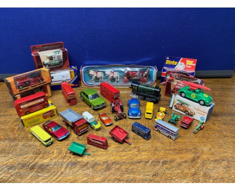 A collection of boxed and loose vintage Dinky, Corgi, Matchbox &amp; other toys to include a Budgie Toys No.236 Routemaster b