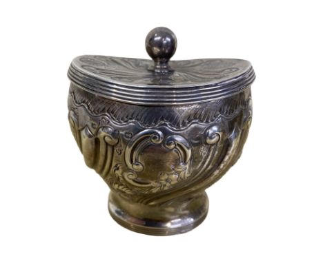 Samuel Walton Smith Birmingham 1892 silver tea caddy. Beautifully embossed with a blank cartouche at the front and back. Appr