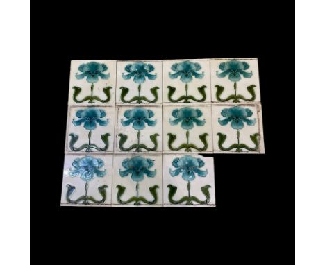Set of 11 Tiles of William Morris Design  Art Nouveau Pattern  Each tile 15.5 cms square