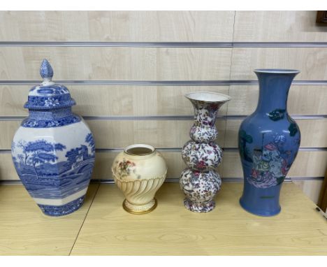 4 Ceramic vases to include a Royal Worcester Blush Ware Vase Royal Worcester Vase, Height 15.5 cms approx - No issues. Chintz