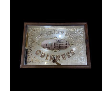 Large Vintage Advertising Guinness Mirror  Image of the James's Gate Porter Brewery  Framed size: 69 x 99 cms approx  Conditi