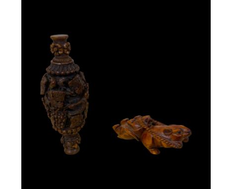 Carved cocquilla nut etui and a carved Netsuke rat and tortoise